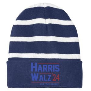 Harris Walz 2024 President American Flag Kamala Harris Waltz Striped Beanie with Solid Band