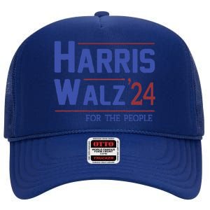 Harris Walz 2024 President American Flag Kamala Harris Waltz High Crown Mesh Back Trucker Hat