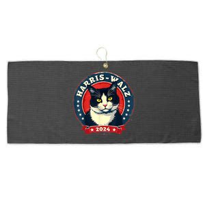 Harris Walz 2024 Funny Cat Election Kamala Harris Tim Waltz Large Microfiber Waffle Golf Towel