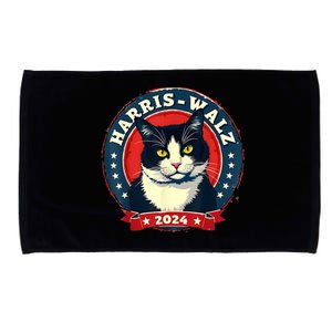 Harris Walz 2024 Funny Cat Election Kamala Harris Tim Waltz Microfiber Hand Towel