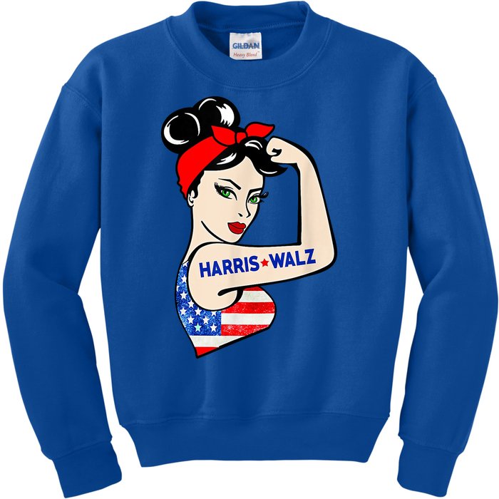 Harris Waltz 2024 Female Strong Usa Election Kids Sweatshirt