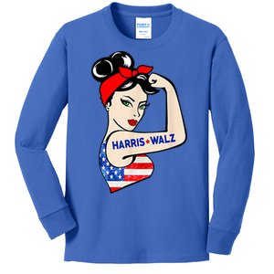 Harris Waltz 2024 Female Strong Usa Election Kids Long Sleeve Shirt