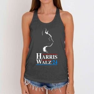 Harris Waltz 2024 Election Funny Cat Kamala Harris Tim Walz Women's Knotted Racerback Tank