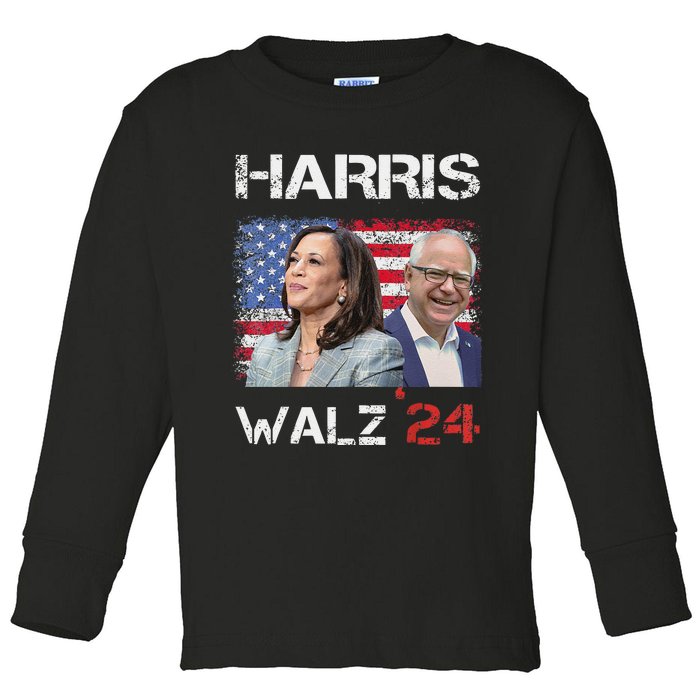 Harris Walz 2024 President Election Kamala Harris Tim Waltz Toddler Long Sleeve Shirt