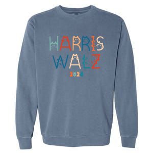 Harris Waltz 2024 Cat Lettering Positive Funny Cat Ladies Gift Garment-Dyed Sweatshirt