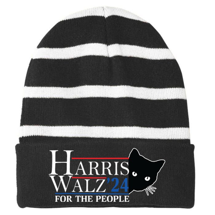 Harris Waltz 2024 For The People Cat Lady Kamala Harris 2024 Striped Beanie with Solid Band