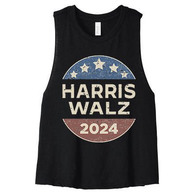 Harris Walz 2024 Waltz Retro Button Election Pocket Women's Racerback Cropped Tank