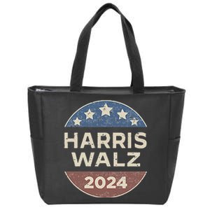 Harris Walz 2024 Waltz Retro Button Election Pocket Zip Tote Bag