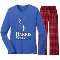 Harris Waltz 2024 Election Cat Ladies Kamala Harris Tim Walz Cute Gift Women's Long Sleeve Flannel Pajama Set 