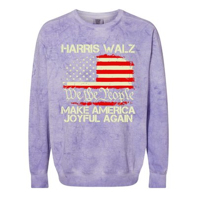 Harris Walz 2024 Make America Joyful Again We The People American Flag Colorblast Crewneck Sweatshirt