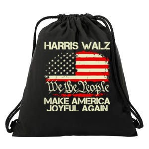 Harris Walz 2024 Make America Joyful Again We The People American Flag Drawstring Bag