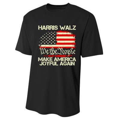 Harris Walz 2024 Make America Joyful Again We The People American Flag Performance Sprint T-Shirt