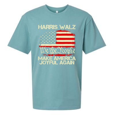 Harris Walz 2024 Make America Joyful Again We The People American Flag Sueded Cloud Jersey T-Shirt