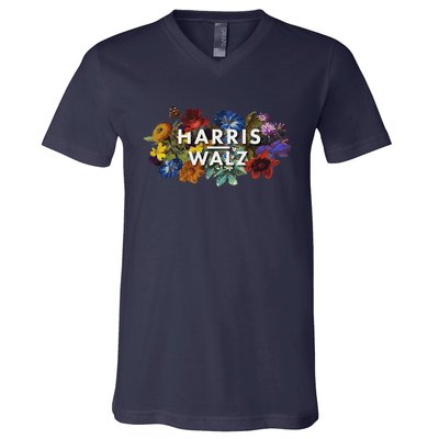 Harris Walz 2024 Floral Feminine Women Harris Waltz 2024 V-Neck T-Shirt