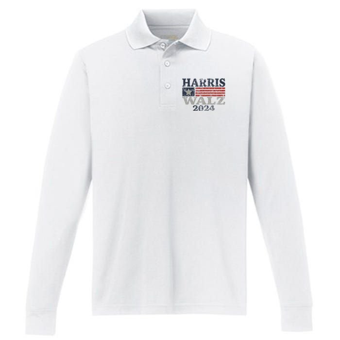 Harris Waltz 2024 Election Kamala Harris Tim Waltz 2024 Performance Long Sleeve Polo