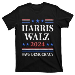 Harris Walz 2024 Save Democracy President American Flag T-Shirt