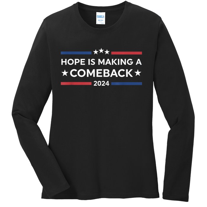 Harris Walz 2024 Hope Is Making A Comeback Ladies Long Sleeve Shirt