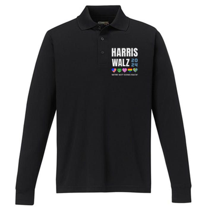 Harris Walz 2024 Not Going Back Rights Lgbtq Vote Performance Long Sleeve Polo