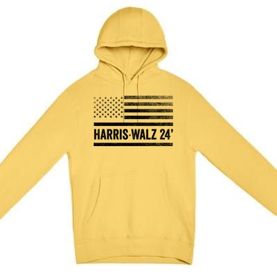 Harris Walz 2024 Election Kamala Tim Waltz American Flag Premium Pullover Hoodie