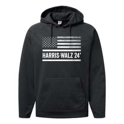 Harris Walz 2024 Election Kamala Tim Waltz American Flag Performance Fleece Hoodie