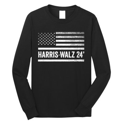 Harris Walz 2024 Election Kamala Tim Waltz American Flag Long Sleeve Shirt