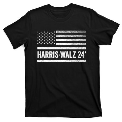 Harris Walz 2024 Election Kamala Tim Waltz American Flag T-Shirt