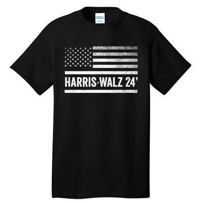 Harris Walz 2024 Election Kamala Tim Waltz American Flag Tall T-Shirt