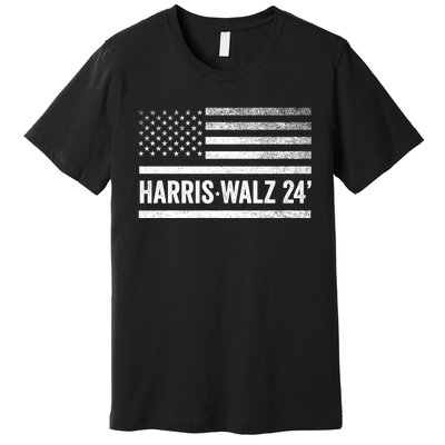 Harris Walz 2024 Election Kamala Tim Waltz American Flag Premium T-Shirt