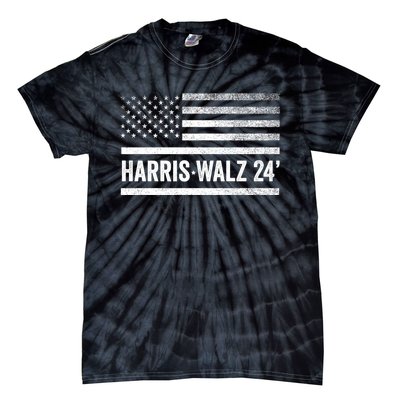 Harris Walz 2024 Election Kamala Tim Waltz American Flag Tie-Dye T-Shirt