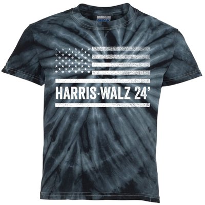 Harris Walz 2024 Election Kamala Tim Waltz American Flag Kids Tie-Dye T-Shirt