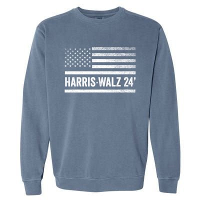 Harris Walz 2024 Election Kamala Tim Waltz American Flag Garment-Dyed Sweatshirt