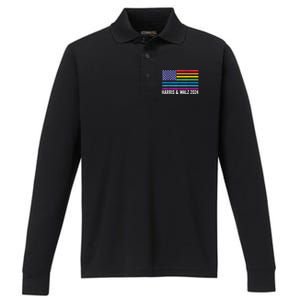 Harris Waltz 2024 Election Kamala Harris Tim Waltz 2024 Patriotic Colors Performance Long Sleeve Polo