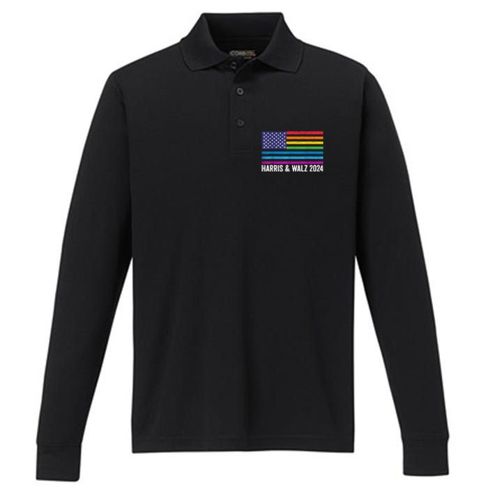 Harris Waltz 2024 Election Kamala Harris Tim Waltz 2024 Patriotic Colors Performance Long Sleeve Polo