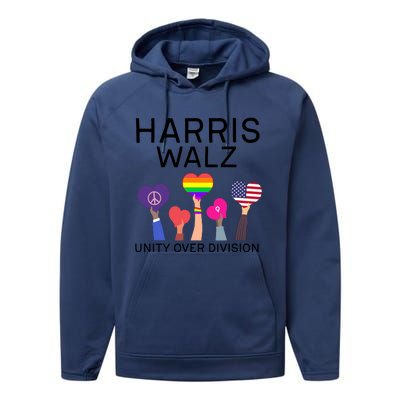 Harris Walz 2024 Unity Over Division Harris Walz 2024 Performance Fleece Hoodie