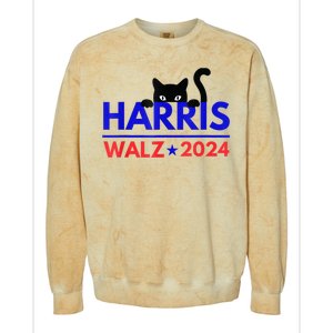 Harris Walz 2024 Funny Cat Election Kamala Harris Tim Waltz Colorblast Crewneck Sweatshirt