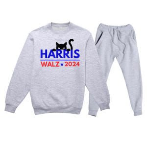 Harris Walz 2024 Funny Cat Election Kamala Harris Tim Waltz Premium Crewneck Sweatsuit Set