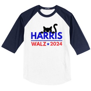 Harris Walz 2024 Funny Cat Election Kamala Harris Tim Waltz Baseball Sleeve Shirt