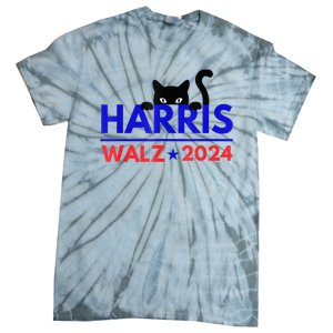 Harris Walz 2024 Funny Cat Election Kamala Harris Tim Waltz Tie-Dye T-Shirt