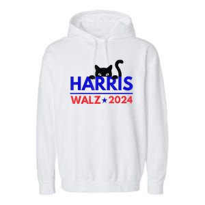 Harris Walz 2024 Funny Cat Election Kamala Harris Tim Waltz Garment-Dyed Fleece Hoodie