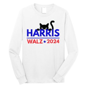 Harris Walz 2024 Funny Cat Election Kamala Harris Tim Waltz Long Sleeve Shirt