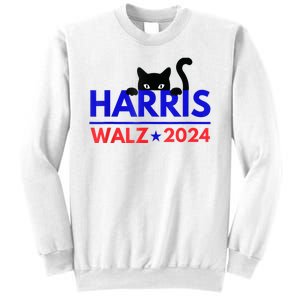 Harris Walz 2024 Funny Cat Election Kamala Harris Tim Waltz Sweatshirt