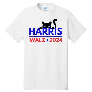 Harris Walz 2024 Funny Cat Election Kamala Harris Tim Waltz Tall T-Shirt