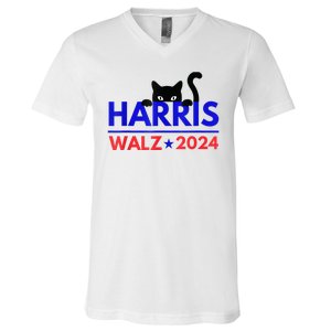 Harris Walz 2024 Funny Cat Election Kamala Harris Tim Waltz V-Neck T-Shirt