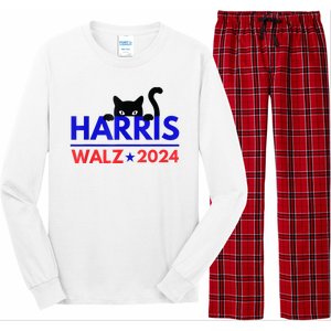 Harris Walz 2024 Funny Cat Election Kamala Harris Tim Waltz Long Sleeve Pajama Set