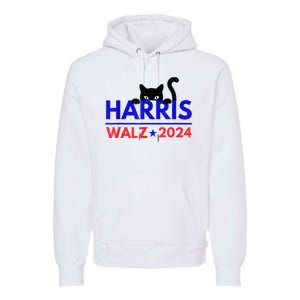 Harris Walz 2024 Funny Cat Election Kamala Harris Tim Waltz Premium Hoodie