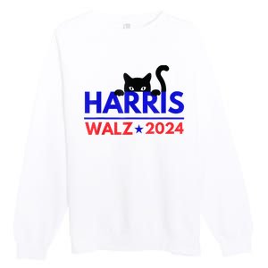 Harris Walz 2024 Funny Cat Election Kamala Harris Tim Waltz Premium Crewneck Sweatshirt