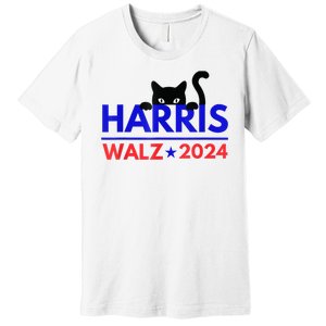 Harris Walz 2024 Funny Cat Election Kamala Harris Tim Waltz Premium T-Shirt