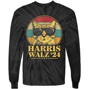 Harris Waltz 2024 Election Cat Lady Kamala Harris Tim Waltz Tie-Dye Long Sleeve Shirt