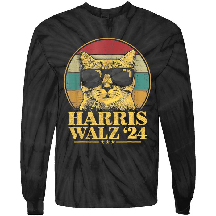 Harris Waltz 2024 Election Cat Lady Kamala Harris Tim Waltz Tie-Dye Long Sleeve Shirt