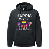 Harris Walz 2024 Unity Over Division Harris Walz 2024 Performance Fleece Hoodie